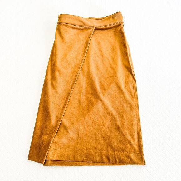 J. Jill Brown Assymetric Panel Faux Suede Leather Mini Skirt Size XL Petite - Picture 5 of 5